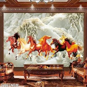 Tranh bát mã trên nền đá giả ngọc in kính