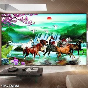 Tranh đàn ngựa bên thác nước file gốc