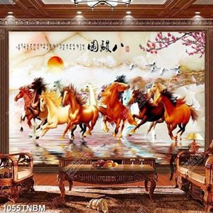 Tranh thư pháp bát mã trên hồ nước chất lượng cao in uv