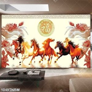 Tranh thư pháp bát mã và hoa giả ngọc đẹp nhất