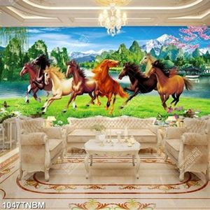 Tranh phong thủy bát mã và cành đào đỏ đẹp nhất