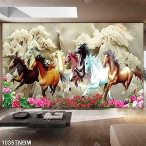 Tranh đá giả ngọc đàn ngựa và hoa in uv