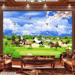 Tranh đàn ngựa trên đồng cỏ xanh