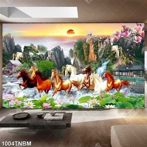 Tranh hoa mộc lan bên đàn ngựa file gốc