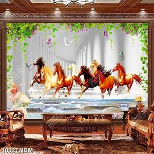 Tranh 3D decor tường bát mã và hoa in uv