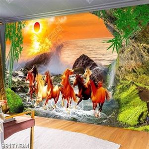 Tranh decor bát mã nghệ thuật in kính chất lượngcao