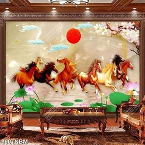 Tranh giả ngọc decor bát mã và hoa sen file PSD