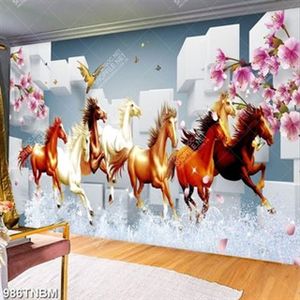 Tranh 3D bát mã và hoa đẹp in kính