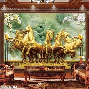 Tranh đá giả ngọc bát mã decor tường chất lượng cao