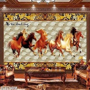 Tranh bát mã kim tiền trang trí nội thất in kính