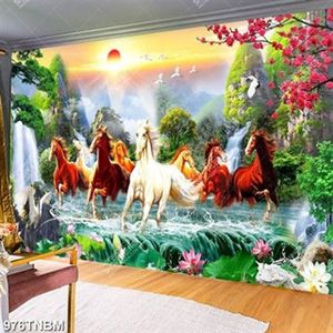 Tranh bát mã sơn thủy đẹp in kính