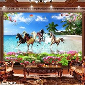 Tranh bát mã trên bãi biển đẹp in kính