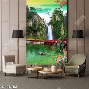 Tranh sơn thủy đàn hạc trên đỉnh thác in uv Tranh sơn thủy đàn hạc trên đỉnh thác in uv
