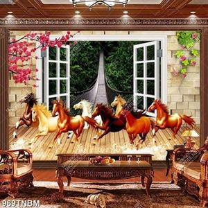 Tranh trang trí phòng khách bát mã bên khung của sổ đẹp nhất