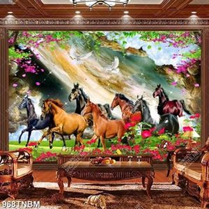 Tranh decor bát mã và hoa đỏ đẹp in uv