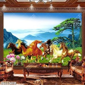 Tranh bát mã trên đồng cỏ xanh chất lượng cao