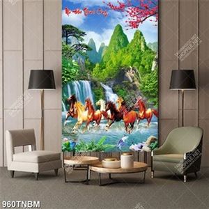 Tranh trang trí nội thất bát mã vượt con thác đẹp nhất