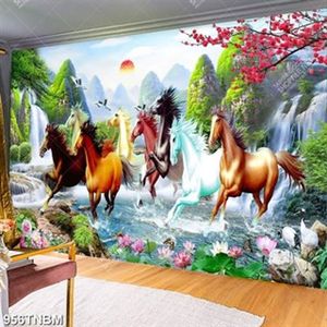 Tranh bát mã bên đồi núi in kính file gốc