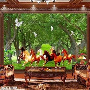 Tranh bát mã trong rừng cây già chất lượng cao Tranh bát mã trong rừng cây già chất lượng cao