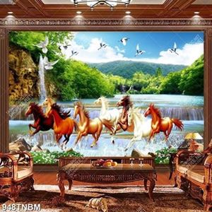 Tranh decor phòng khách bát mã bên núi rừng in uv