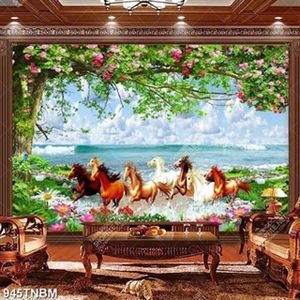 Tranh bát mã và hoa bên bờ biển in uv