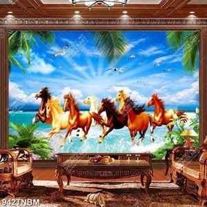 Tranh bát mã bên bờ biển decor phòng khách