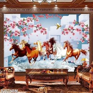 Tranh 3D bát mã và hoa đào
