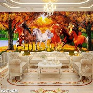 Tranh sơn dầu bát mã và cây lá đổ mùa thu đẹp nhất