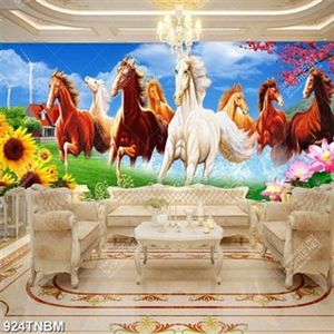 Tranh bát mã và hoa decor tường chất lượng cao