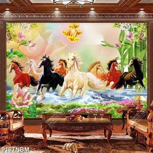 Tranh kim tiền bát mã trên nền giả ngọc in uv