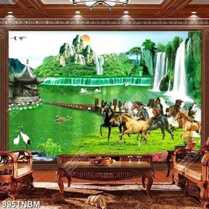 Tranh đàn ngựa bên thác nước in uv