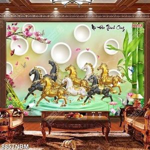 Tranh đá mã đáo thành công in kính