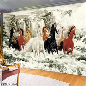 Tranh sơn dầu decor bát mã in kính file gốc