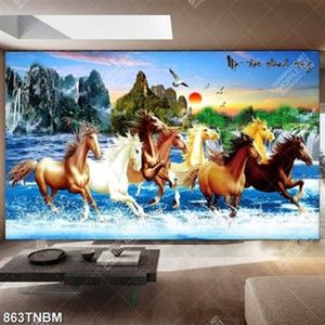 Tranh decor bát mã vượt thác nước đẹp nhất in kính