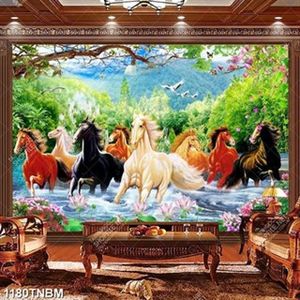 Tranh phong cảnh bát mã vượt suối file gốc