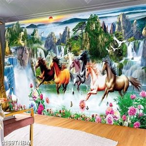 Tranh phong cảnh bát mã và hoa mẫu đơn nghệ thuật