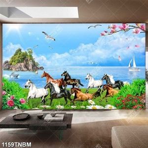 Tranh đàn ngựa bên bãi biển in uv