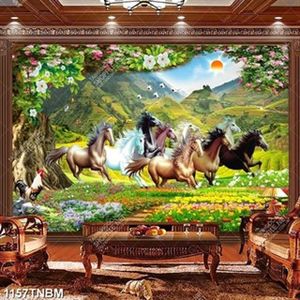 Tranh phong cảnh bát mã bên vườn hoa nở rộ chất lượng cao