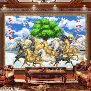 Tranh kim tiền tượng ngựa đá in kính