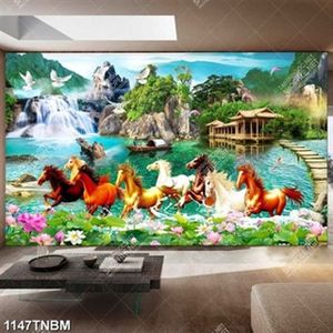 Tranh sơn thủy bát mã decor tường in uv Tranh sơn thủy bát mã decor tường in uv