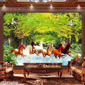 Tranh bát mã dưới hàng cây chất lượng cao in kính