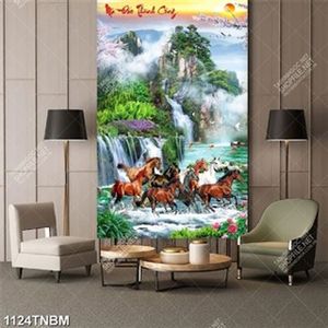 Tranh phong cảnh hữu tình và đàn ngựa in uv