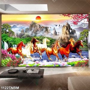 Tranh tranh bát mã truy phong decor tường đẹp nhất in kính