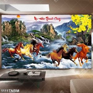Tranh sơn thủy mã đáo thành công khổ ngang