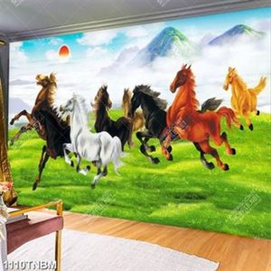 Tranh sơn dầu bát mã khổ ngang in kính