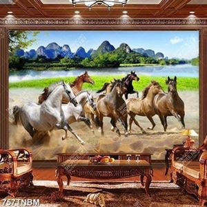 Tranh bát mã truy phong bên sông nước trang trí phòng khác đẹp nhất