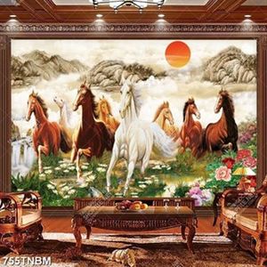 Tranh sơn dầu hoa bên bát mã đẹp nhất in kính