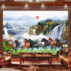 Tranh bát mã trên đỉnh thác nước file gốc