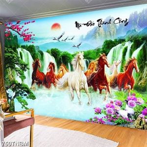 Tranh bát mã bên thác nước chất lượng cao in uv