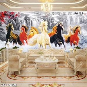 Tranh sơn dầu cành đào bát mã in kính gắn tường đẹp